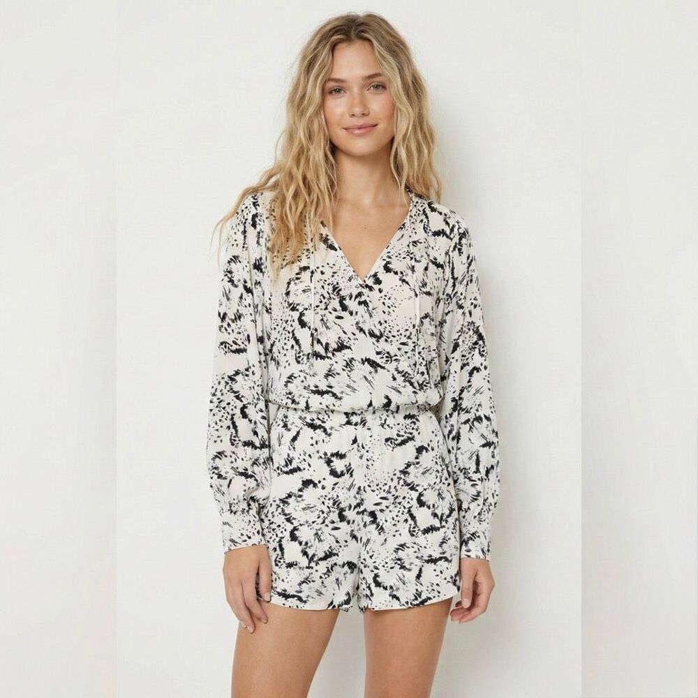 Fifteen Twenty Animal Print Romper Small Black White Chic Revolve Summer Party